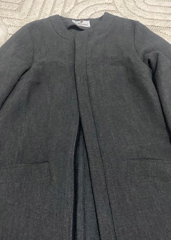 Kadın Gri Uzun Keten Kaban - Görsel 2