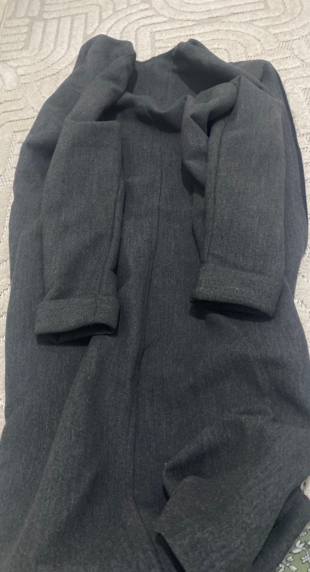 Kadın Gri Uzun Keten Kaban - Görsel 4