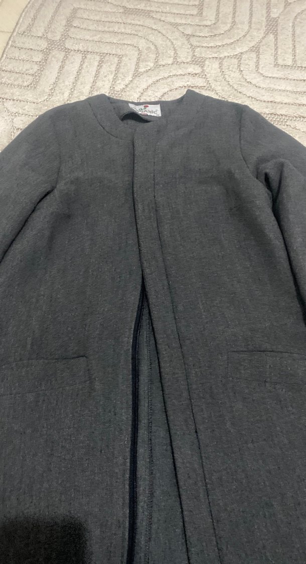 Kadın Gri Uzun Keten Kaban - Görsel 2