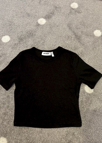 Weekday Siyah Basic Kisa Kollu Crop Tisort