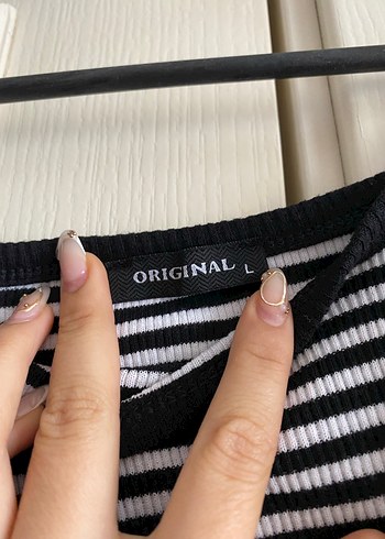 Uzun Kollu Çizgili Kadın Crop Top - Görsel 4