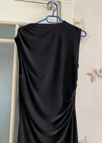 Drapeli Siyah Uzun Kadın Elbise - Görsel 5