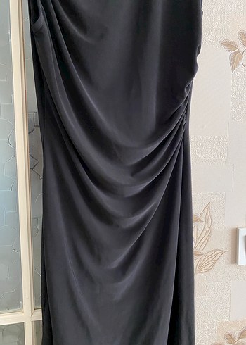 Drapeli Siyah Uzun Kadın Elbise - Görsel 3