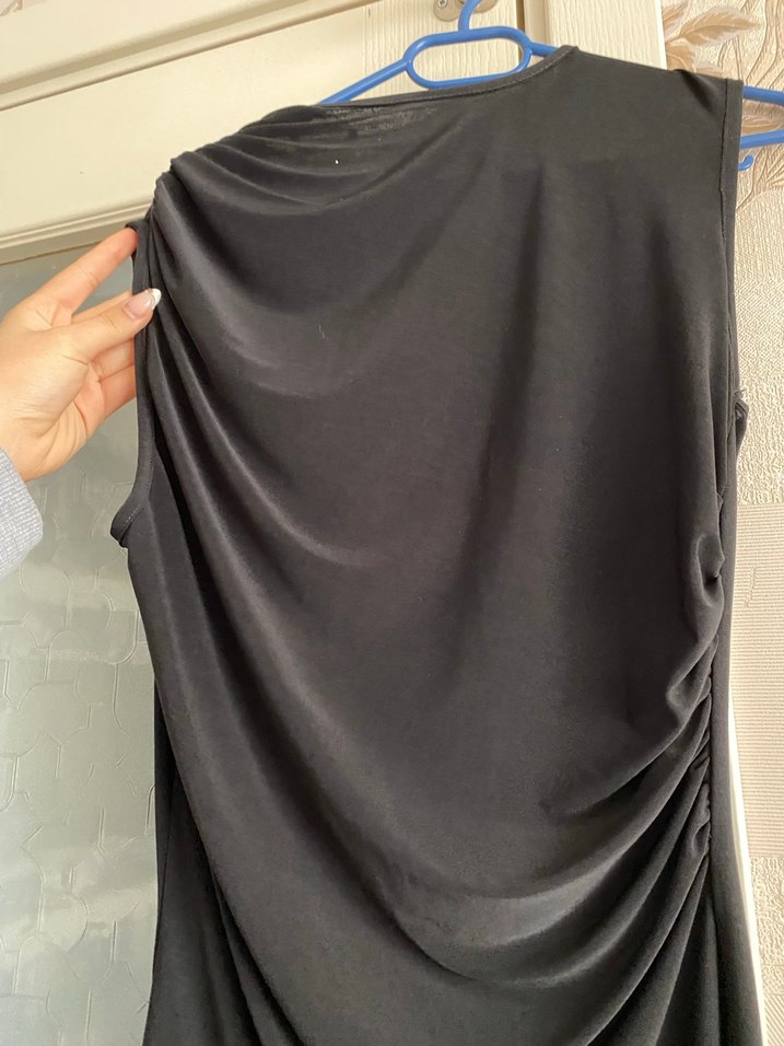 Drapeli Siyah Uzun Kadın Elbise - Görsel 2