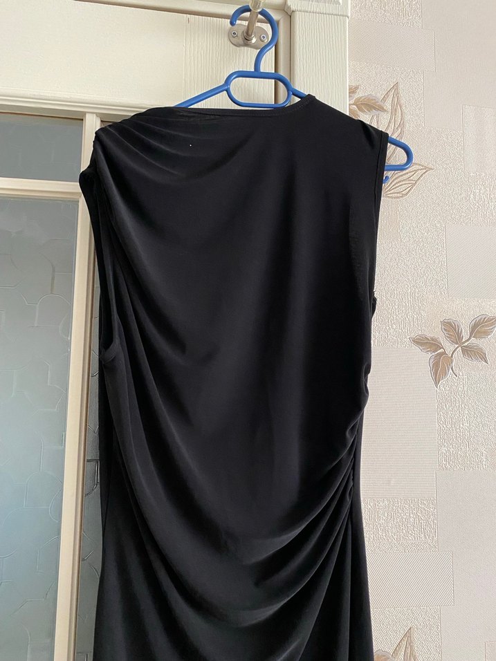 Drapeli Siyah Uzun Kadın Elbise - Görsel 5