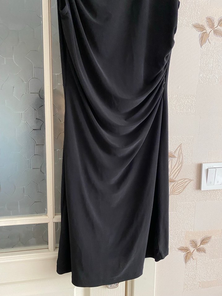 Drapeli Siyah Uzun Kadın Elbise - Görsel 4