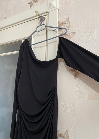 Uzun Kollu Siyah Drapeli Uzun Elbise - Görsel 2