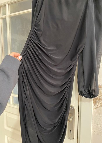 Uzun Kollu Siyah Drapeli Gotik Elbise - Görsel 2