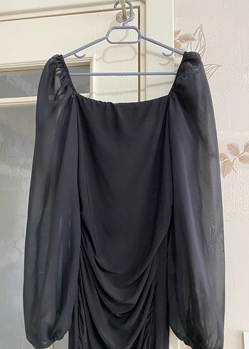 Uzun Kollu Siyah Drapeli Gotik Elbise - Görsel 5