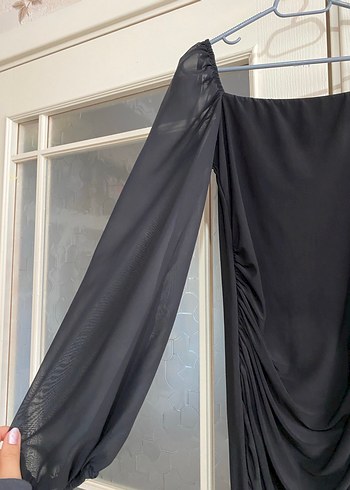 Uzun Kollu Siyah Drapeli Gotik Elbise - Görsel 4