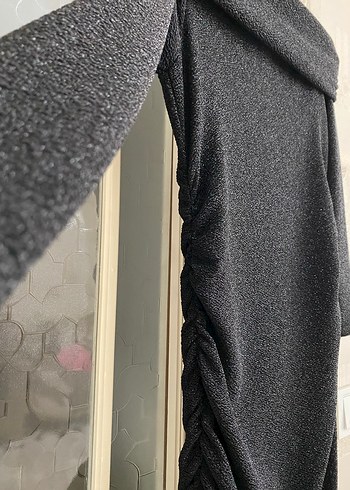 Siyah Straplez Uzun Kollu Midi Triko Elbise - Görsel 4