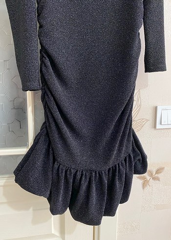 Siyah Straplez Uzun Kollu Midi Triko Elbise - Görsel 3