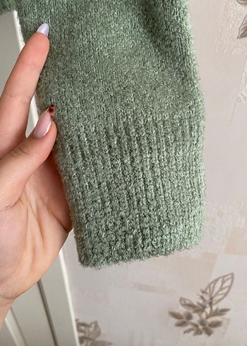 Yeşil Kapüşonlu Örgü Kadın Hırka - Görsel 4