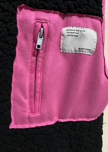 Kadın Siyah-Pembe Fermuarlı Yumuşak Yelek - Görsel 3