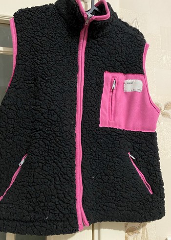 Kadın Siyah-Pembe Fermuarlı Yumuşak Yelek - Görsel 2