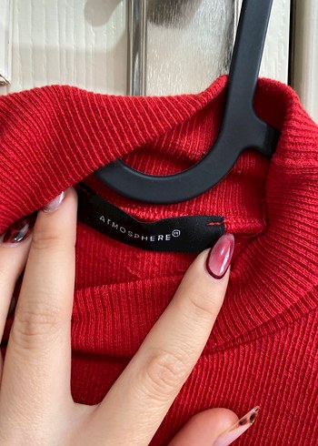 Kadın Kırmızı Yarım Balıkçı Yaka Triko Kazak - Görsel 5