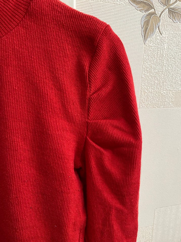 Kadın Kırmızı Yarım Balıkçı Yaka Triko Kazak - Görsel 4