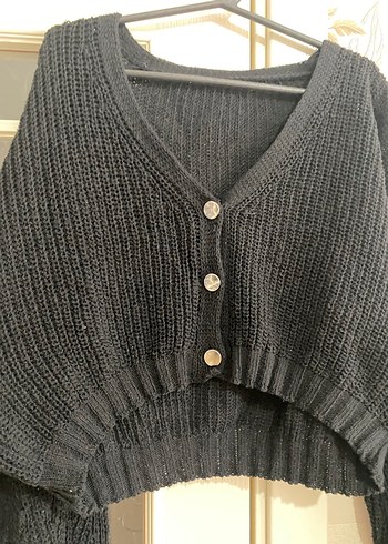 Siyah Örgü V Yaka Salaş Hırka - Görsel 2