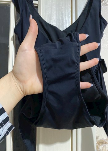 Siyah Drapeli İnce Askılı Kadın Mayo - Görsel 5