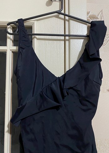 Siyah Drapeli İnce Askılı Kadın Mayo - Görsel 2