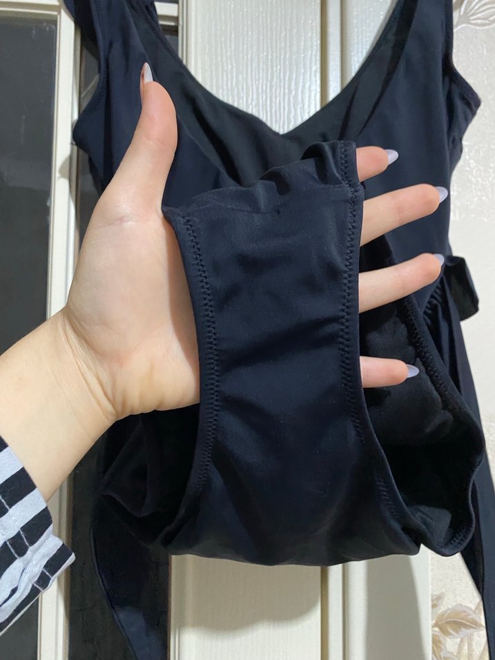 Siyah Drapeli İnce Askılı Kadın Mayo - Görsel 5
