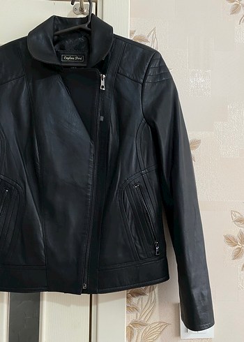 Kadın Siyah Deri Biker Ceket - Görsel 2