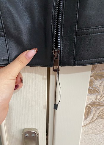 Kadın Siyah Deri Biker Ceket - Görsel 5