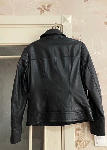 Kadın Siyah Deri Biker Ceket - Görsel 8