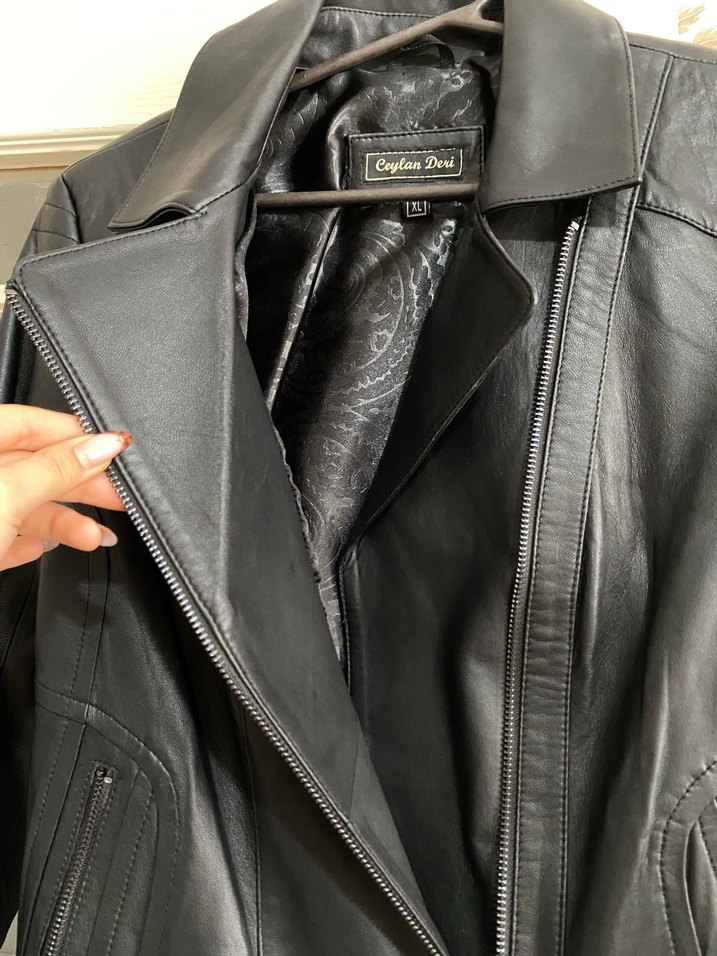 Kadın Siyah Deri Biker Ceket - Görsel 4