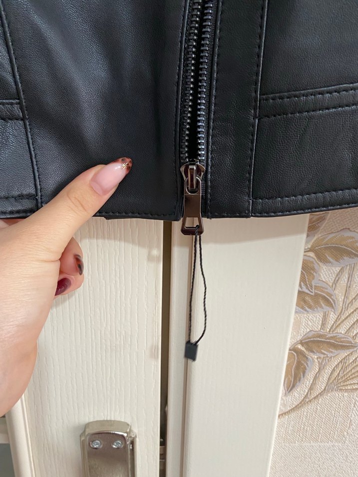 Kadın Siyah Deri Biker Ceket - Görsel 5