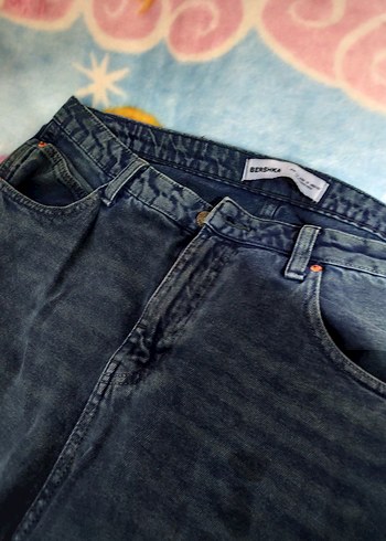 Gri Baskılı Bol Kesim Kadın Kot Pantolon baggy - Görsel 6