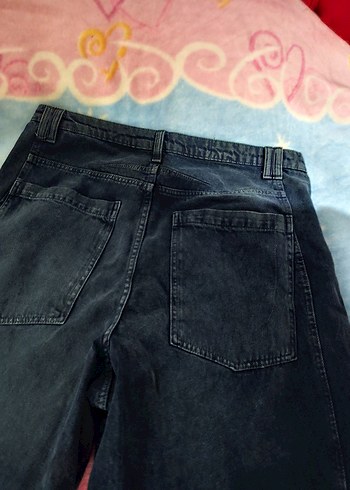 Gri Baskılı Bol Kesim Kadın Kot Pantolon baggy - Görsel 9