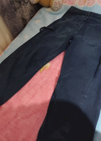 Gri Baskılı Bol Kesim Kadın Kot Pantolon baggy - Görsel 5