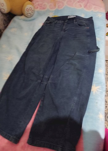 Gri Baskılı Bol Kesim Kadın Kot Pantolon baggy - Görsel 2