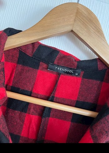 Kareli Kırmızı Kadın Gömlek Elbise - Görsel 4