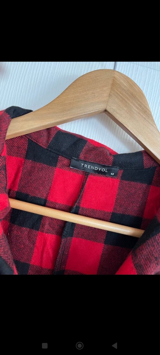 Kareli Kırmızı Kadın Gömlek Elbise - Görsel 4