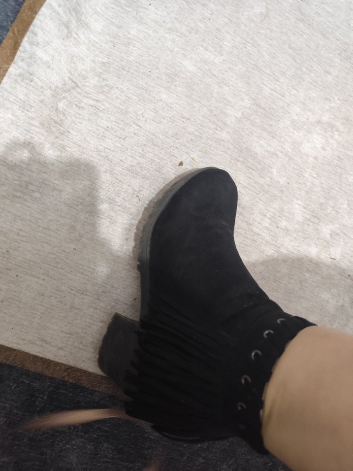 Siyah Süet Tokalı Blok Topuk Bot - Görsel 3