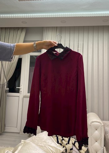 Diğer Bordo Düğmeli Uzun Kollu Yüksek Yakalı Gömlek