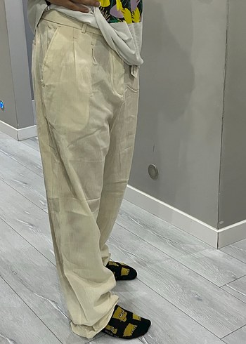 Bej  Keten Kumaş Pantolon - Görsel 5