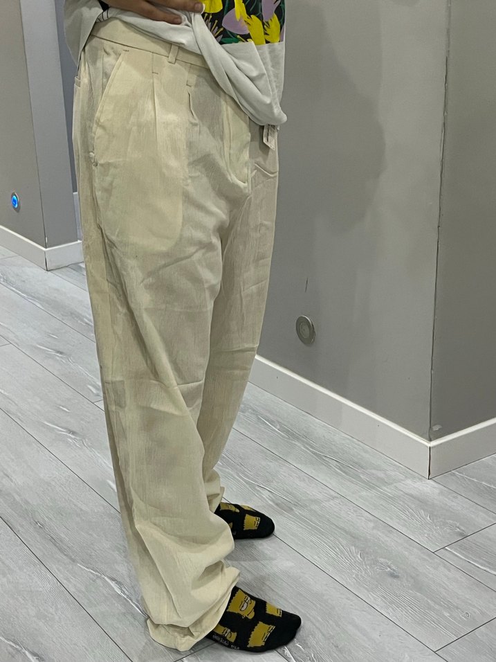 Bej  Keten Kumaş Pantolon - Görsel 5