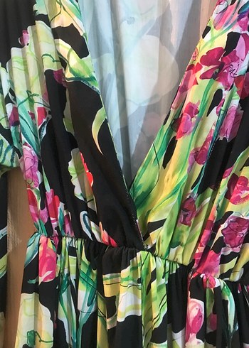 Renkli Uzun Bohem V Yaka Elbise - Görsel 2