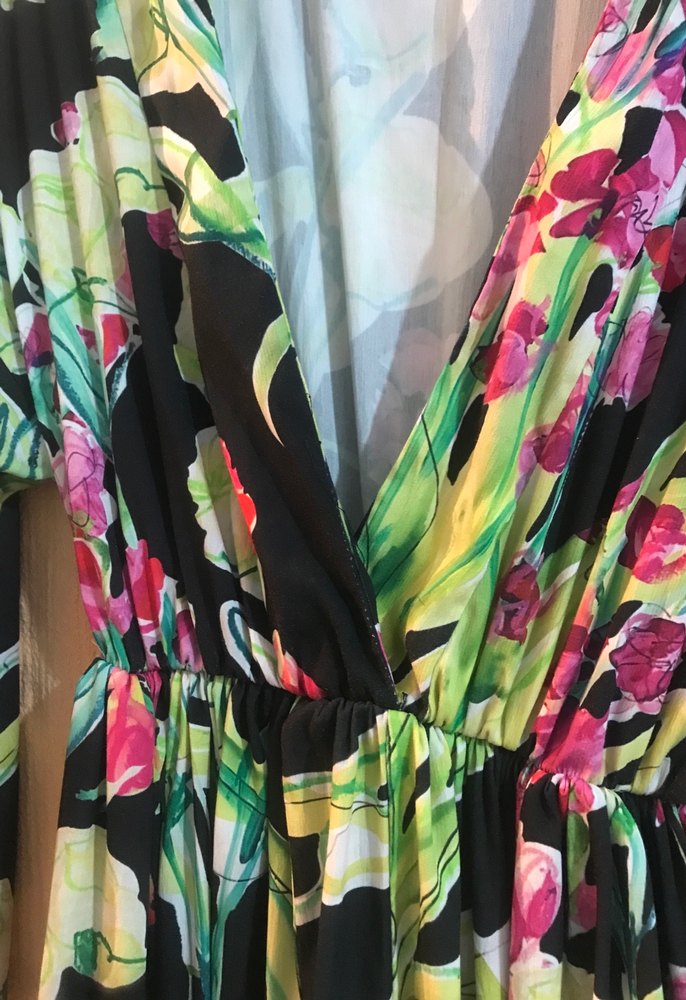 Renkli Uzun Bohem V Yaka Elbise - Görsel 2