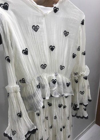 Uzun Kollu Nakışlı Bohem Beyaz Elbise - Görsel 4