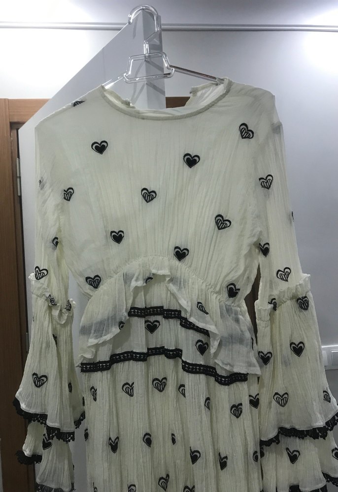 Uzun Kollu Nakışlı Bohem Beyaz Elbise - Görsel 2