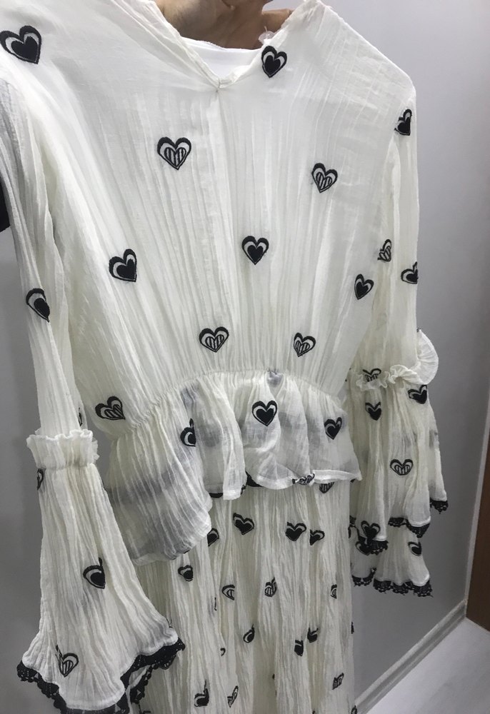 Uzun Kollu Nakışlı Bohem Beyaz Elbise - Görsel 4