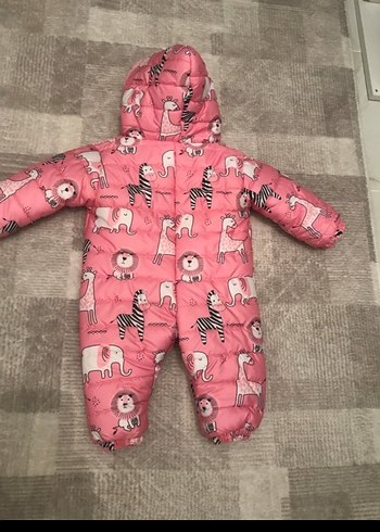 Kürklü Kapüşonlu Pembe Desenli Bebek Tulumu - Görsel 2