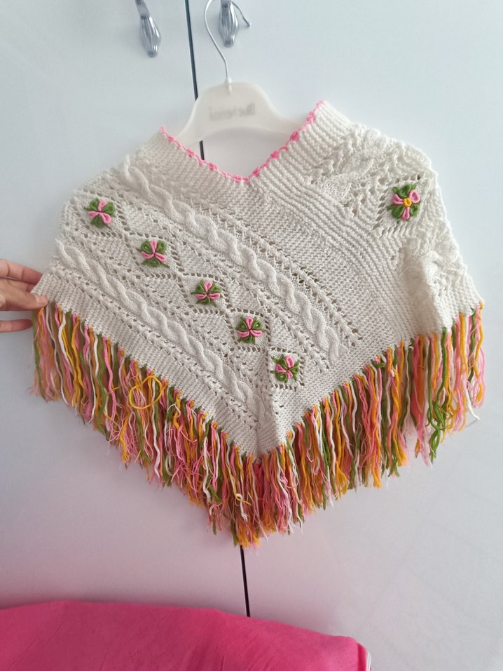 Nakışlı Bohem Kız Çocuk Triko Panço - Görsel 3