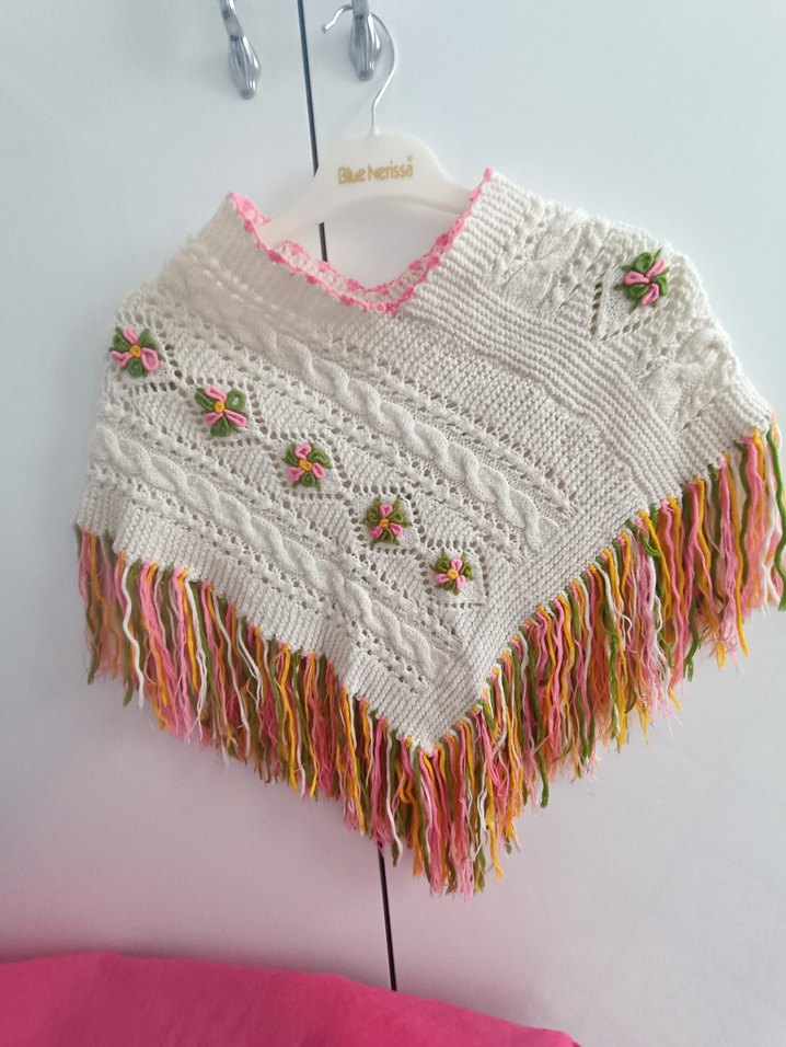 Nakışlı Bohem Kız Çocuk Triko Panço - Görsel 2