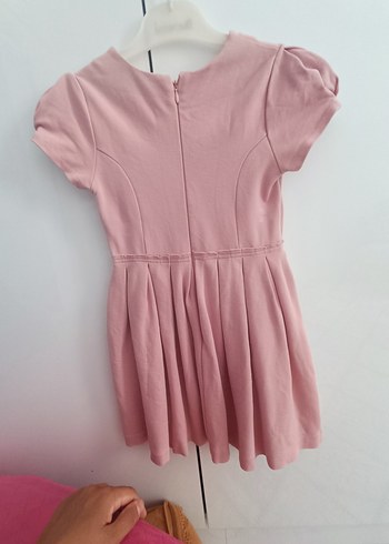 8 Yaş Beden pembe Renk Kız Çocuk Pembe Kısa Kollu Elbise