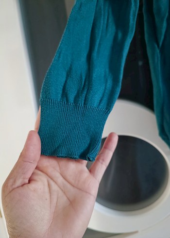 Düğmeli Turkuaz Kadın Keten Hırka - Görsel 2